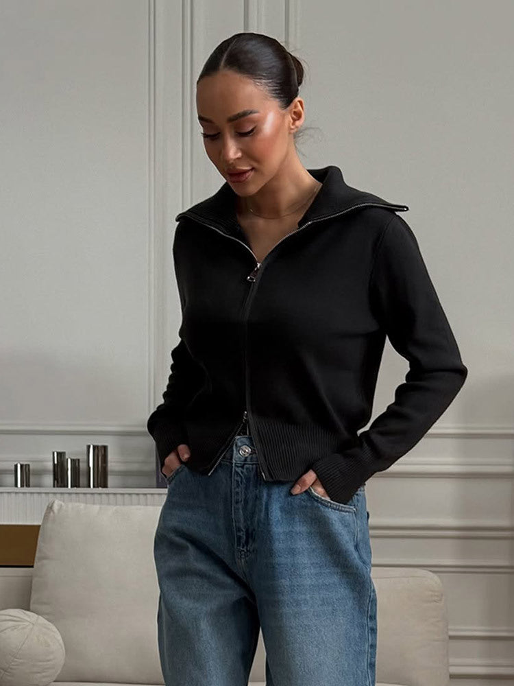 Damen bequeme Strickjacke mit Reißverschluss Drune