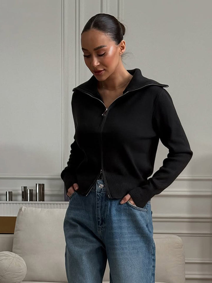 Damen bequeme Strickjacke mit Reißverschluss Drune