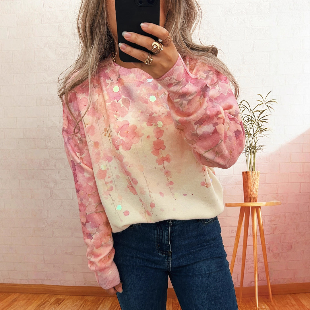 Damen kuscheliger Oversized-Pullover mit floralem Applikationsdesign Drune