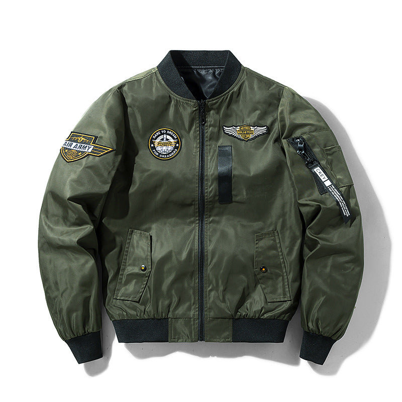 Herren  Aviator bestickte Patch wasserabweisende Bomberjacke mit Reißverschluss Utility Ärmeltasche Drune