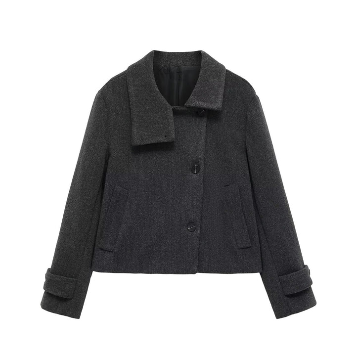 Damen Kurze Wollmischjacke mit Umschlagkragen, Kastenform und verstellbaren Manschetten Drune