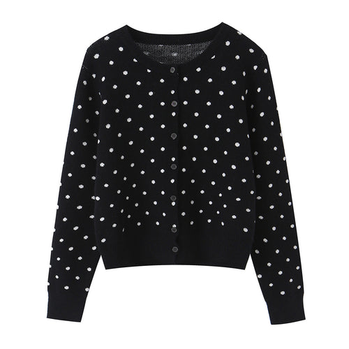 Damen Cropped Strickjacke mit Rundhalsausschnitt und Punktstruktur Drune