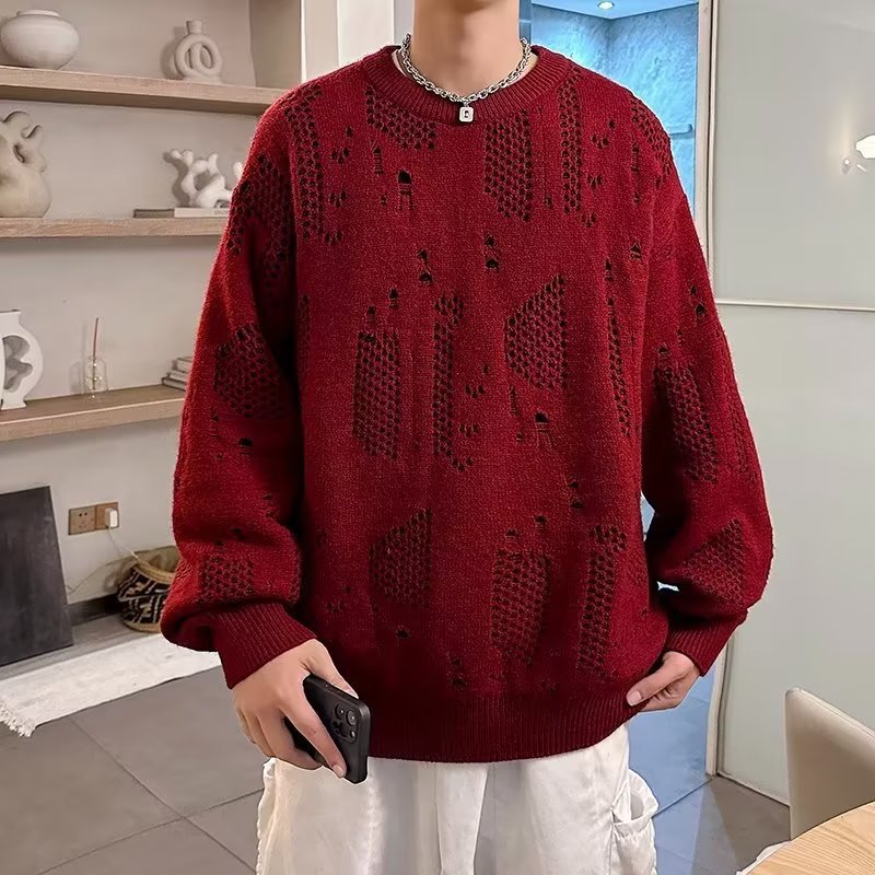 Herren lässiger Strickpullover mit einzigartigen Lochmustern Drune