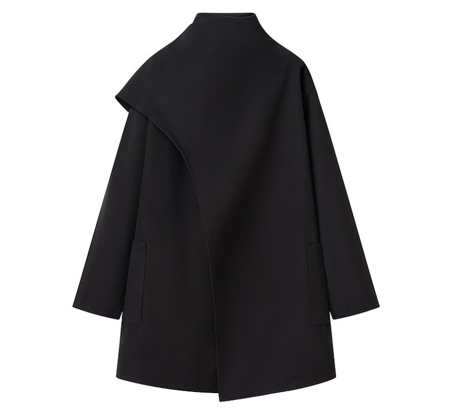 Damen 40+ asymmetrischer Wollmix Cape‑Mantel mit Stehkragen Drune