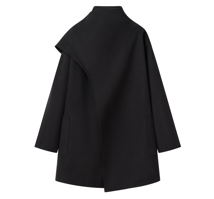 Damen 40+ asymmetrischer Wollmix Cape‑Mantel mit Stehkragen Drune