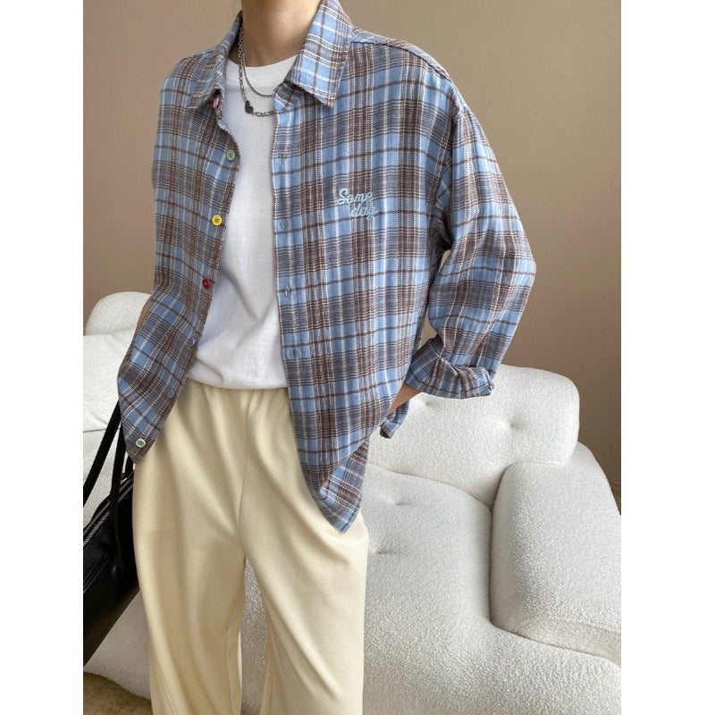 Damen kariertes Oversized-Hemd Drune