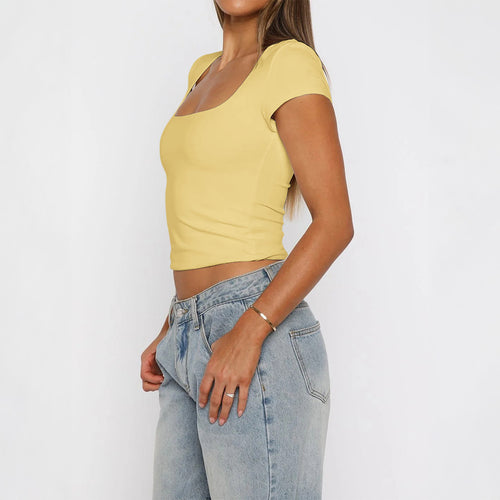 Damen Kurzarm T-Shirt mit quadratischem Ausschnitt Drune