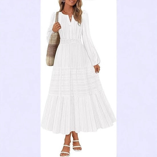 Damen Maxikleid mit voluminösen Ärmeln und detailreicher Taillenbetonung Drune