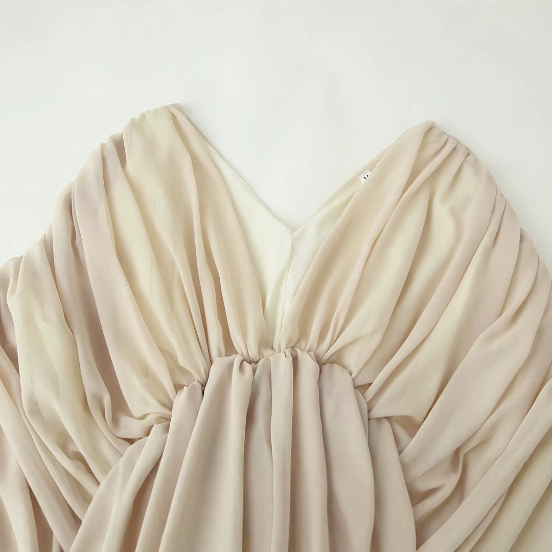 Damen Drapiertes Chiffon-Top mit tiefem V‑Ausschnitt und Volant‑Cape Drune