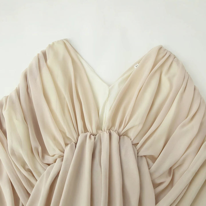 Damen Drapiertes Chiffon-Top mit tiefem V‑Ausschnitt und Volant‑Cape Drune