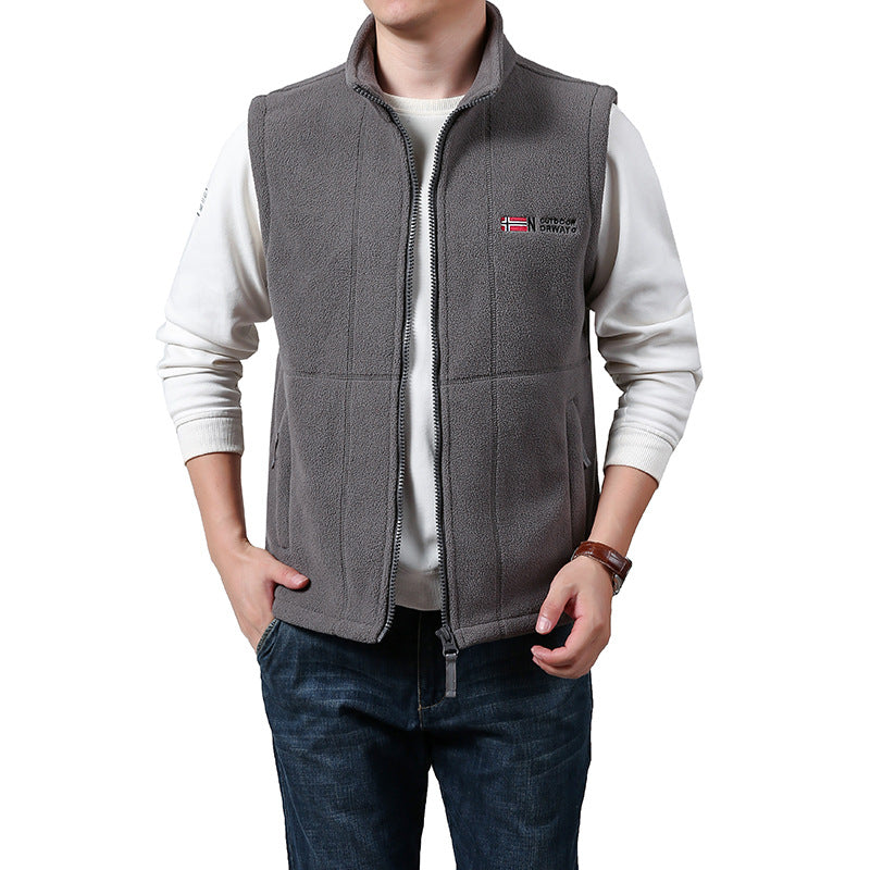 Herren Warme Fleece-Outdoorweste mit durchgehendem Reißverschluss und Stehkragen Drune