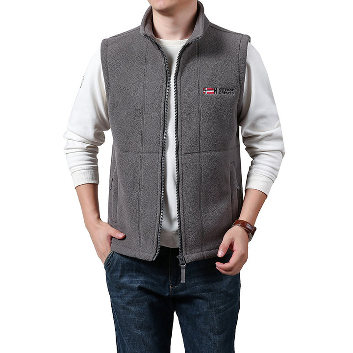 Herren Warme Fleece-Outdoorweste mit durchgehendem Reißverschluss und Stehkragen Drune