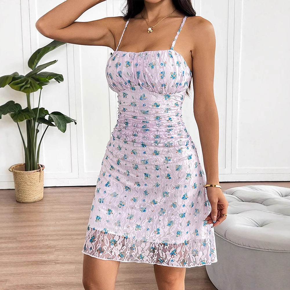 Damen Sommerliches Raffungskleid mit zarten Blumenprint Drune