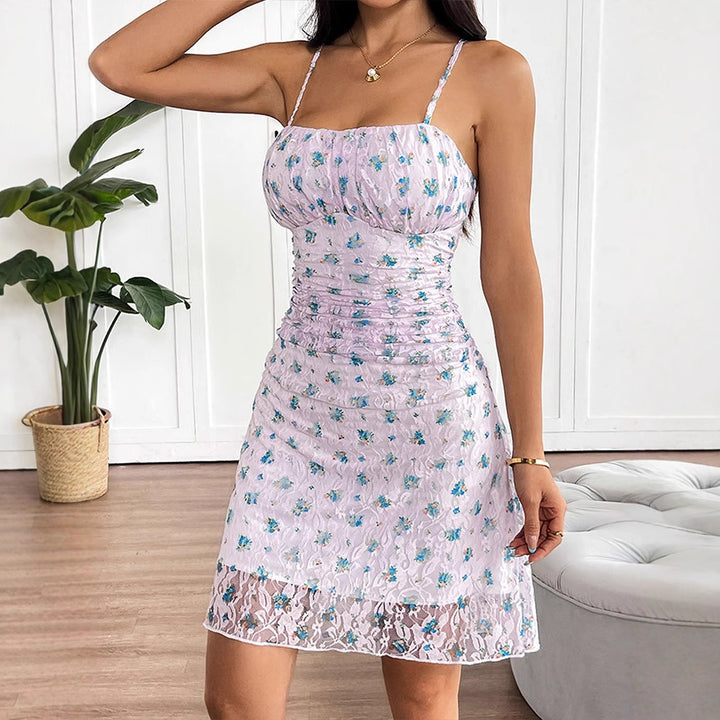 Damen Sommerliches Raffungskleid mit zarten Blumenprint Drune