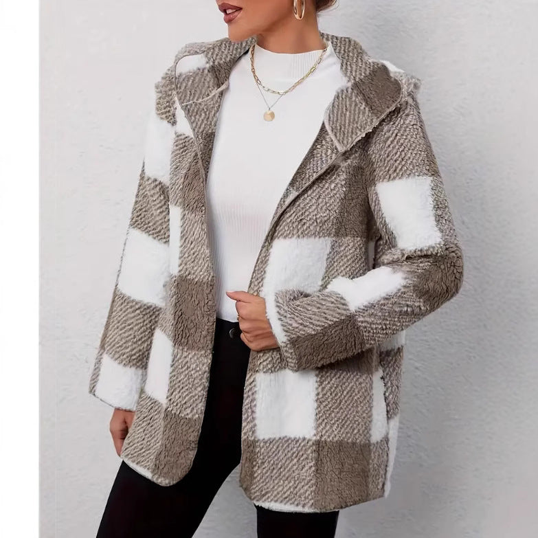 Damen Teddyjacke im modernen Karomuster Drune