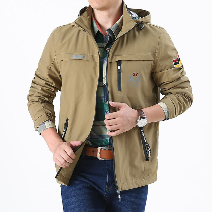 Herren leichte wasserabweisende Softshell-Kapuzenjacke mit Reißverschlusstaschen und Ärmeldetail Drune