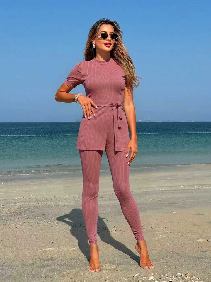 Damen sportliches Lounge-Set mit Bindegürtel Drune