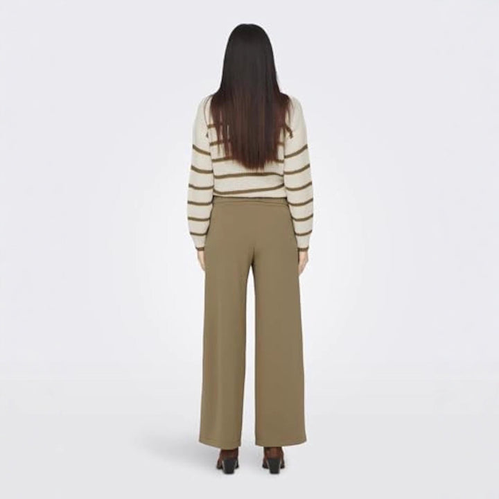Damen High-Waist Culottehose mit Zierknopf-Bund und weitem Bein Drune