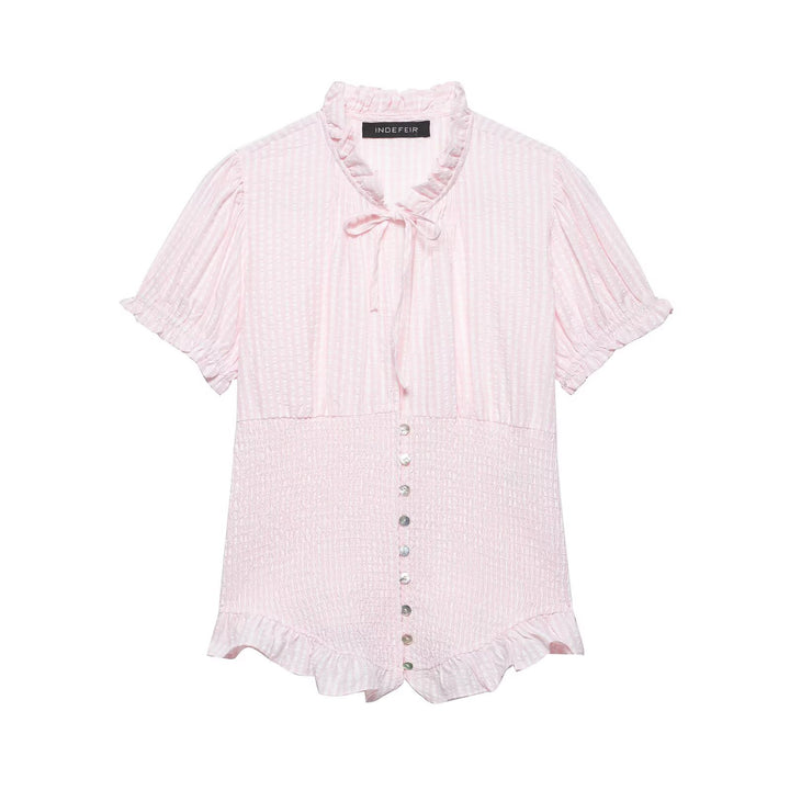Damen Rüschenbluse mit geschlitztem Kragen und Knopfdetails Drune
