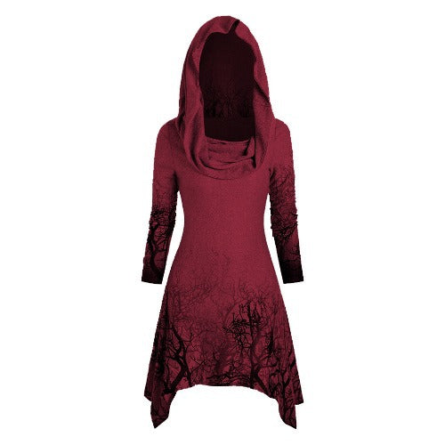 Damen Kapuzenkleid mit grafischem Baumdesign Drune