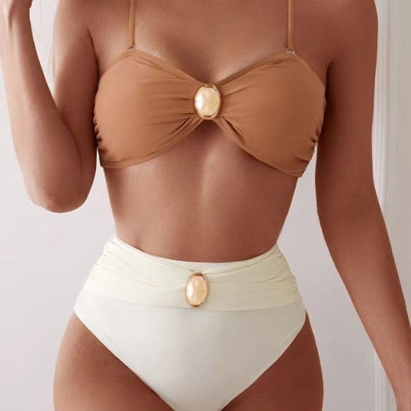 Damen Hochgeschnittenes Bikini-Set mit schickem Gold-Detail Drune