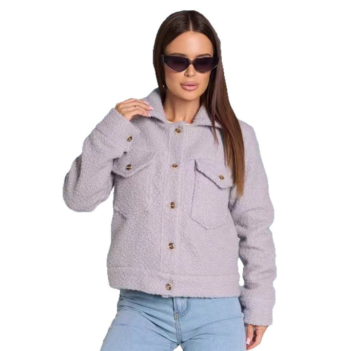 Damen kuschelige Fleecejacke mit aufgesetzten Taschen und Knopfdetails Drune