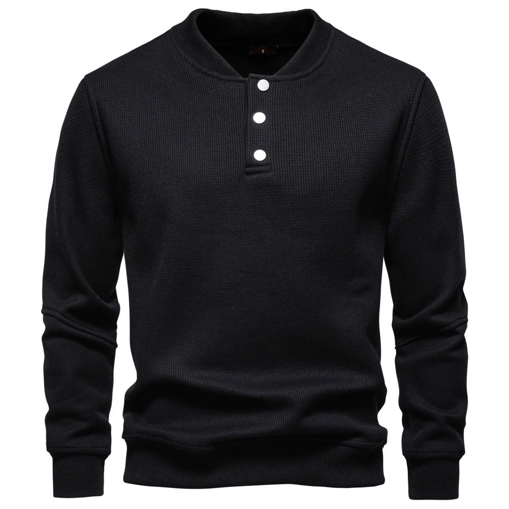 Herren nan Waffelstruktur-Henley-Pullover mit kurzem Druckknopfverschluss und Rippbündchen Drune