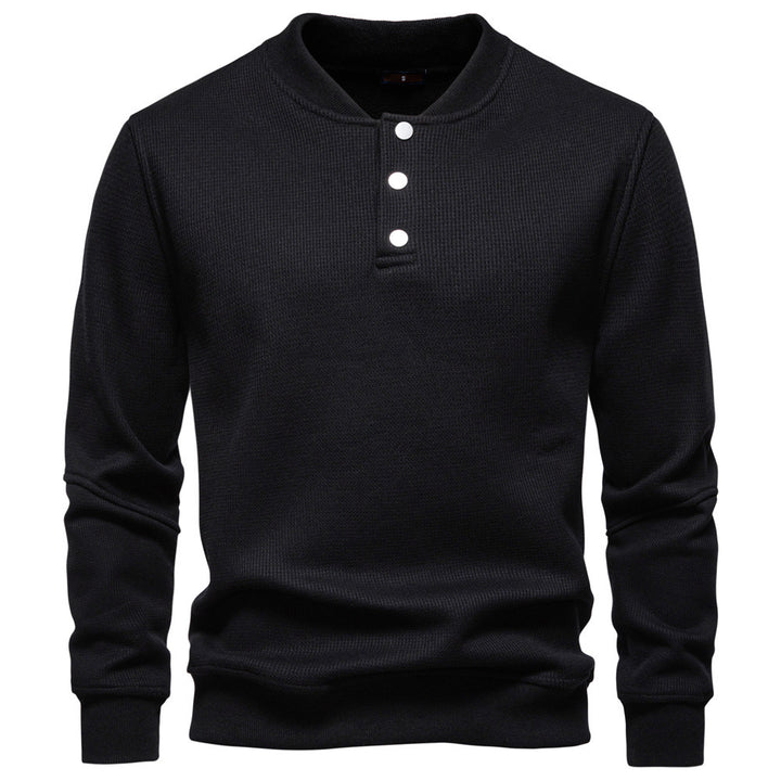 Herren nan Waffelstruktur-Henley-Pullover mit kurzem Druckknopfverschluss und Rippbündchen Drune