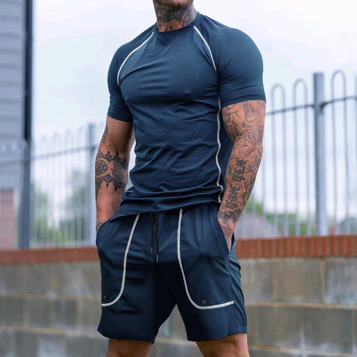 Herren nan eng anliegendes Freizeitset aus elastischem Jersey mit Kurzarmshirt und Kordelzugshorts Drune