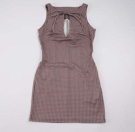 Damen Wickelkleid mit süßem Karomuster und verspieltem Knotendesign Drune