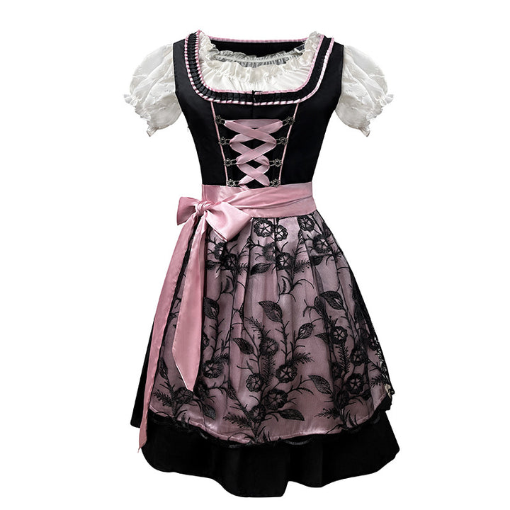 Damen nan traditionelles Dirndlkleid mit Spitzenschürze, gerafftem Rock und Schnürmieder Drune