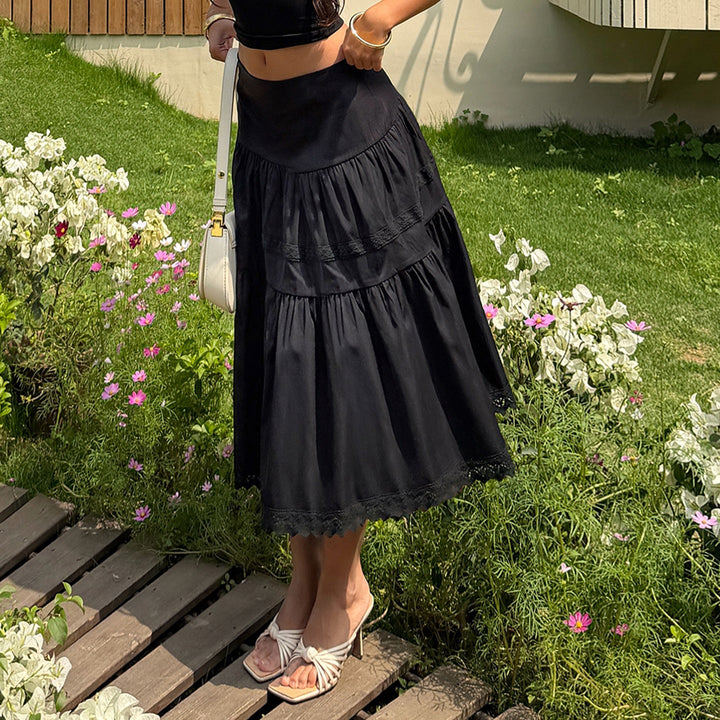 Damen eleganter gestufter Rock mit Spitzendetails Drune