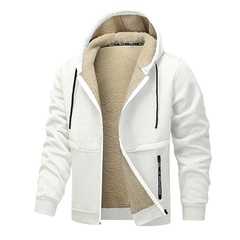 Herren Sherpa‑gefütterte Zip‑Hoodiejacke im Urban‑Casual‑Stil mit Teddyfleece‑Innenfutter Drune