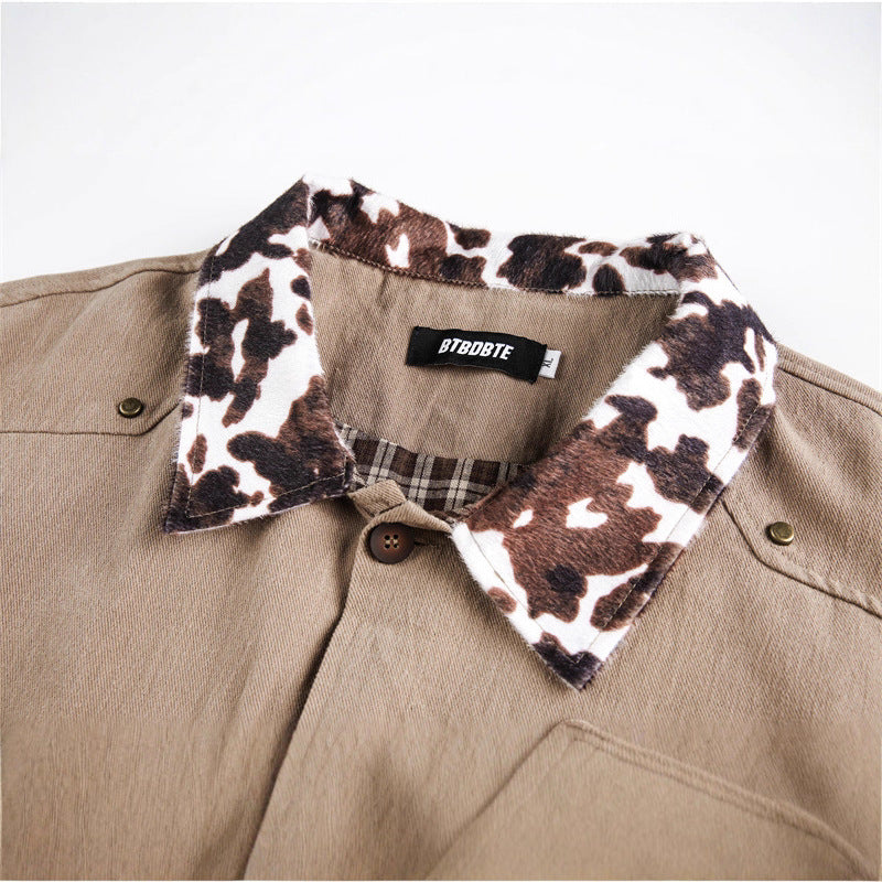 Unisex Overshirt im Utility-Workstyle mit kunstfellbesetztem Kragen und großen Pattentaschen Drune