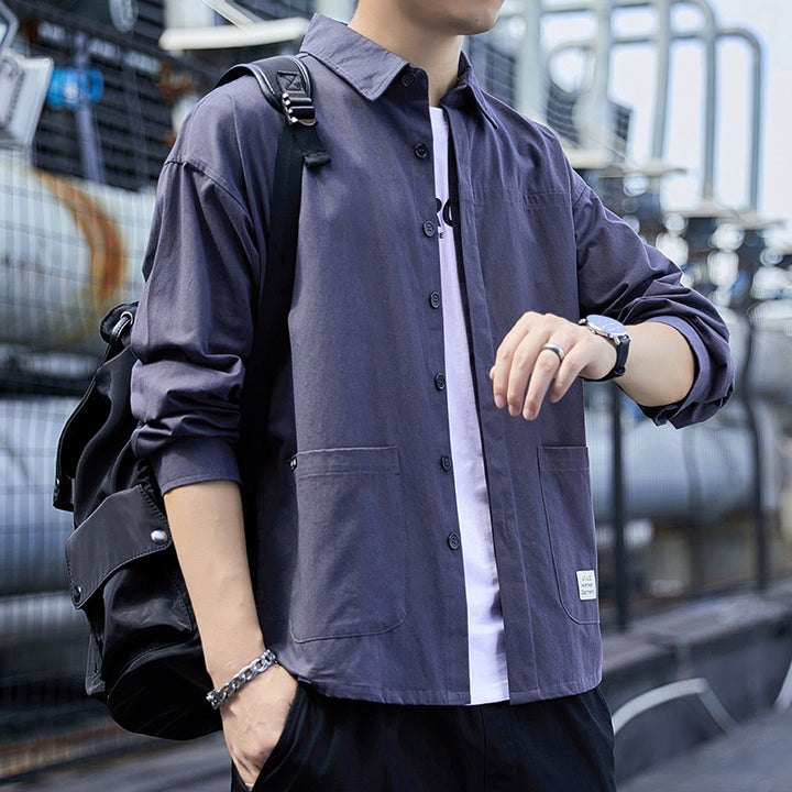 Herren Overshirt im leichten Canvas‑Utility‑Style mit Hemdkragen und aufgesetzten Taschen Drune