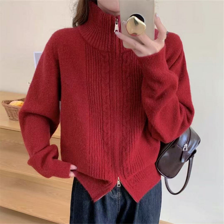 Damen Strickjacke mit zippbarem Kragen und hochwertigem Material Drune