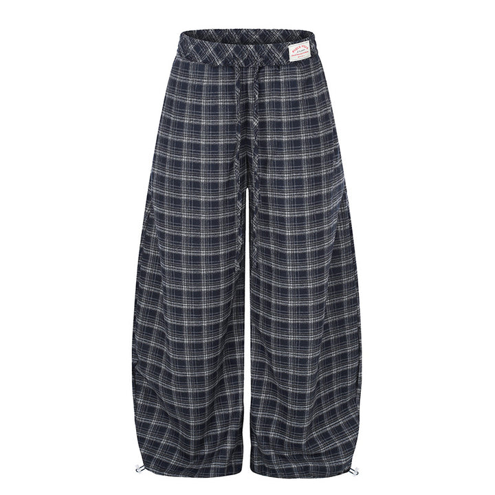 Damen Karierte Palazzo-Hose im Loungewear-Stil mit weitem Bein, elastischem Bund und Tunnelzug Drune
