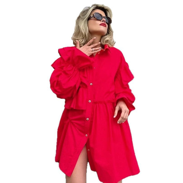 Damen Rüschenbluse im Oversized-Design mit Knopfleiste Drune