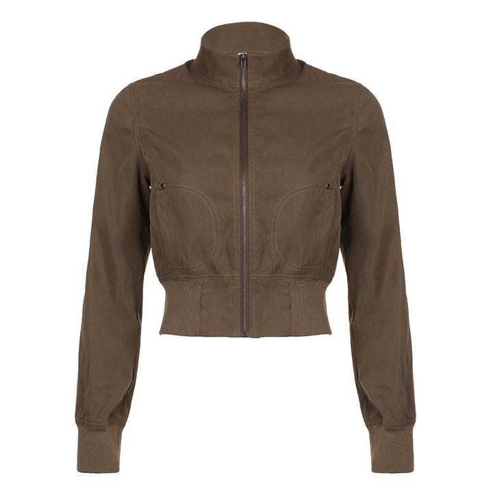 Damen nan taillierte Kurzjacke mit Stehkragen, durchgehendem Reißverschluss und elastischem Bund Drune