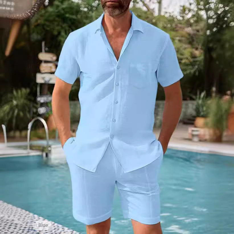 Herren luftiges Kurzarmhemd und Shorts Set Drune