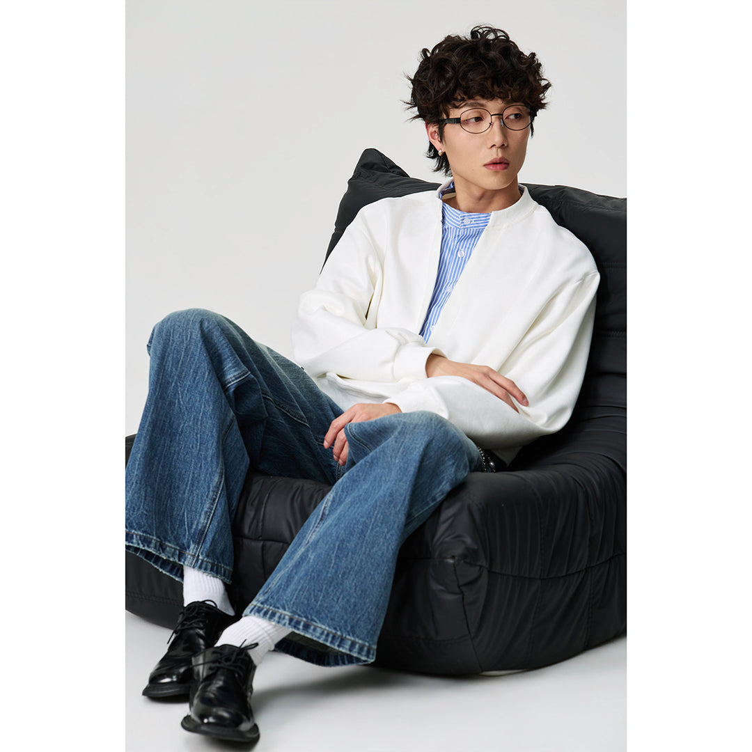 Unisex Oversize-Sweatshirt mit tiefem V-Ausschnitt und eingenähtem Hemdkragen-Einsatz Drune