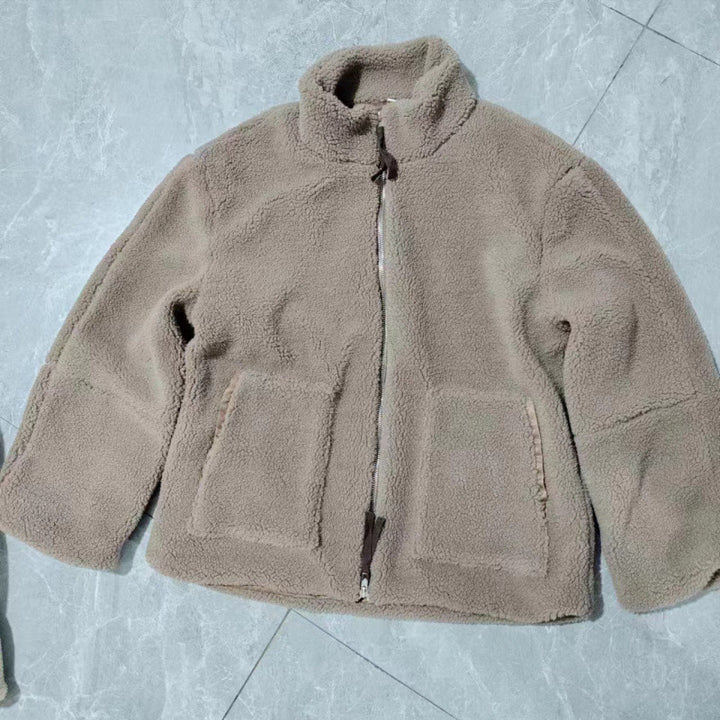 Damen Kuschelige Teddyfelljacke mit hohen Kragen und Reißverschluss Drune