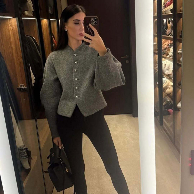 Damen modische Strickjacke mit auffälligen Knöpfen Drune
