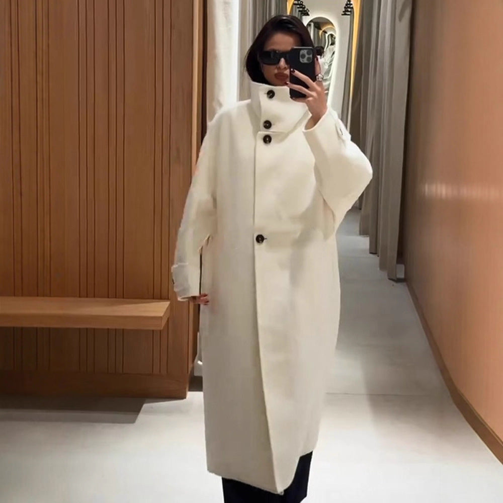 Damen Oversize Wollmix-Mantel mit asymmetrischem Schnitt und hohem Stehkragen Drune