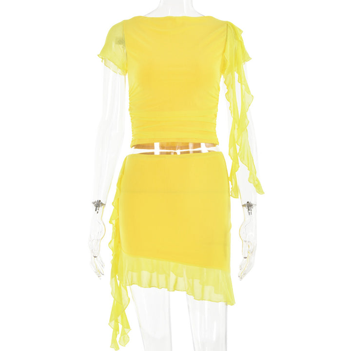 Damen Crop-Top und Minirock mit asymmetrischem Saum und Rüschendetails Drune