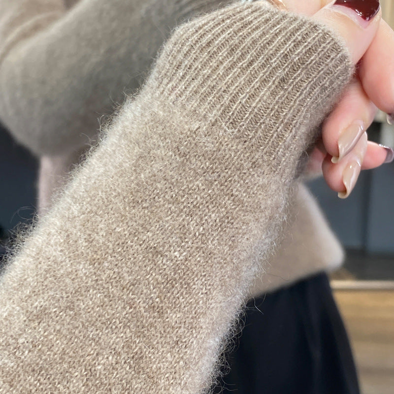 Damen Kuscheliger Midweight Rundhals-Pullover aus Angora-Blend mit feinem Flor und schmalem Bündchen Drune