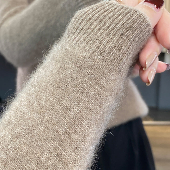 Damen Kuscheliger Midweight Rundhals-Pullover aus Angora-Blend mit feinem Flor und schmalem Bündchen Drune