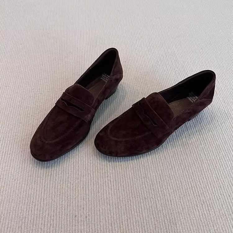 Damen Glattleder-Loafer mit niedrigem Blockabsatz und klassischem Penny-Steg Drune