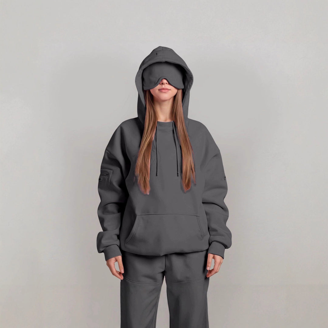 Damen kuscheliger Oversized Hoodie mit integrierter Augenmaske Drune