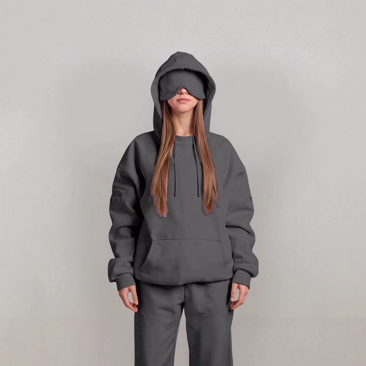 Damen kuscheliger Oversized Hoodie mit integrierter Augenmaske Drune